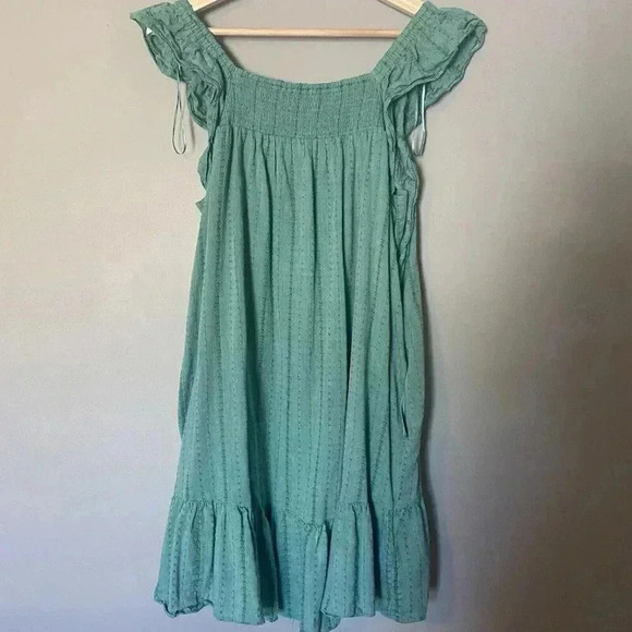 LC Lauren Conrad Green Smocked Ruffle Sleeve Midi Dress Size M Medium Teal Party - Picture 8 of 15